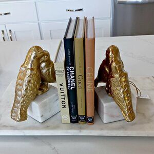 NEW! MARBLE & CAST IRON BIRDS BOOK ENDS OH MY